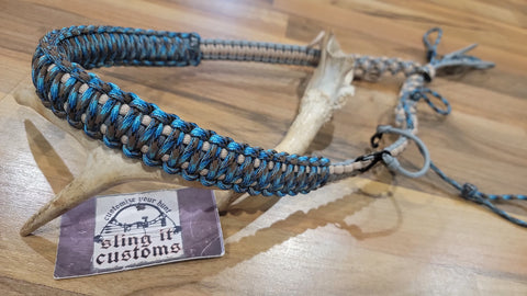 Premade Game Call Lanyard - Twisted Double Cobra Weave - Tan, Gray & Abyss