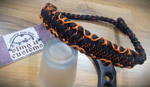 Premade Bow Wrist Sling - Scrolled Cobra Weave - Black/Neon Orange Xs/Burnt Orange