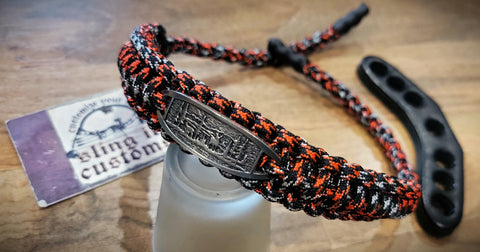 Premade Bow Wrist Sling - Cobra with Backbone Weave with Metal Plate - Deer Scene - Neon Orange Ninja Warrior