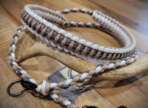 Premade Binocular Lanyard - Cobra with Backbone Weave - White, Tan & Charcoal