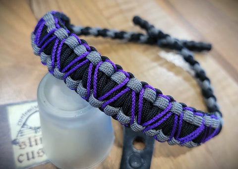 Premade Bow Wrist Sling - Cobra with Hearts Weave - Charcoal, Black & Acid Purple