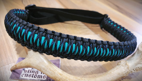 Premade Adjustable Cooler Sling - Double Cobra Weave - Black, Teal & Blue Xs