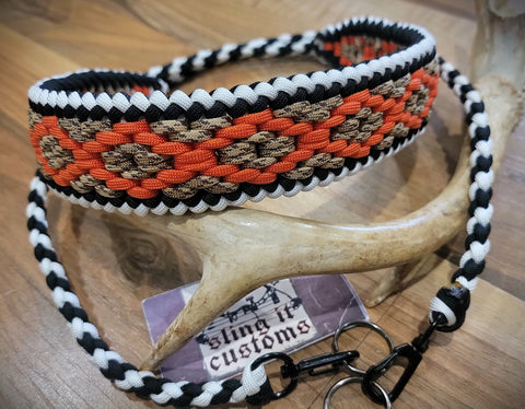 Premade Binocular Lanyard - Diamond Sanctified Weave - White/Black/Rattler/Burnt Orange
