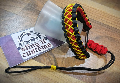 Premade Wrist Lanyard for Archery Release - Cobra with Xs Weave - Black/Red/Yellow