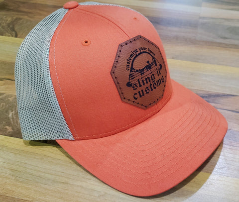 Snapback Hat with SlingIt Customs Leather Patch - Orange/Tan