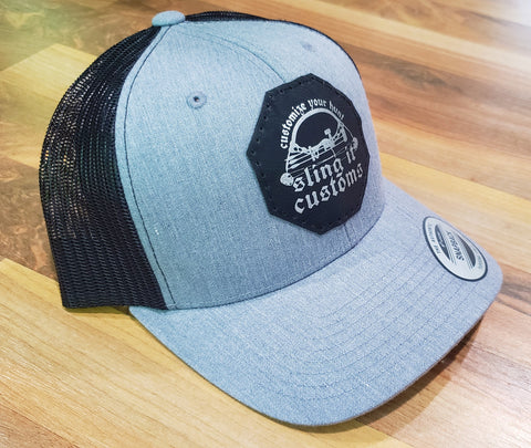 Snapback Hat with SlingIt Customs Leather Patch - Heather Gray/Black